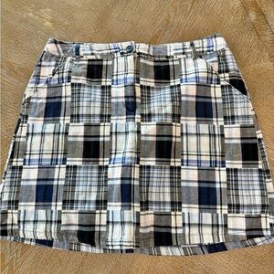 White Stag Blue Plaid Stretch Skort SZ 12  Waist 34” Length 17.5” Pockets